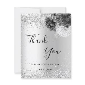 Silver florals sparkle elegant thank you card