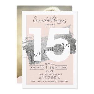 Silver foil brushstroke blush quinceanera photo