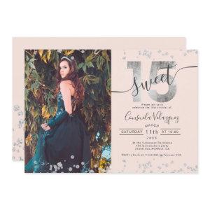 Silver foil confetti photo blush Quinceanera