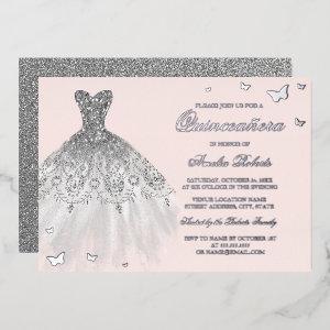 SILVER FOIL Dress Butterfly Quinceanera Foil