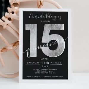 Silver foil script black quinceanera photo