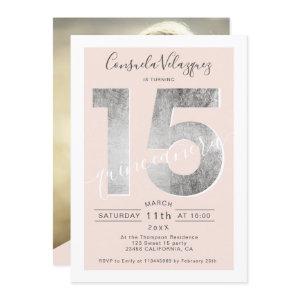 Silver foil script blush quinceanera photo