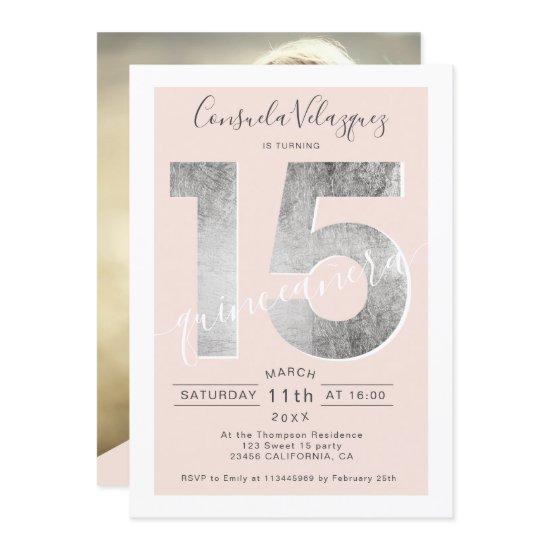 Silver foil script blush quinceanera photo