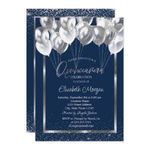 Silver Frame Navy Confetti Balloons Quinceañera