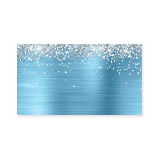 Silver Glitter Baby Blue Foil Blank Place Card