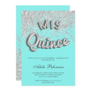 Silver glitter balloons chic teal Quinceañera