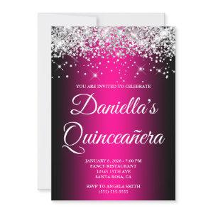 Silver Glitter Black Magenta Ombre Quinceañera