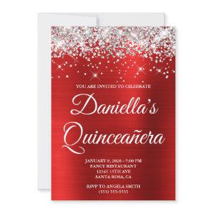 Silver Glitter Bright Red Foil Quinceañera