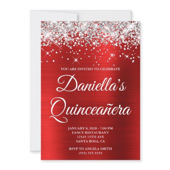 Silver Glitter Bright Red Foil Quinceañera