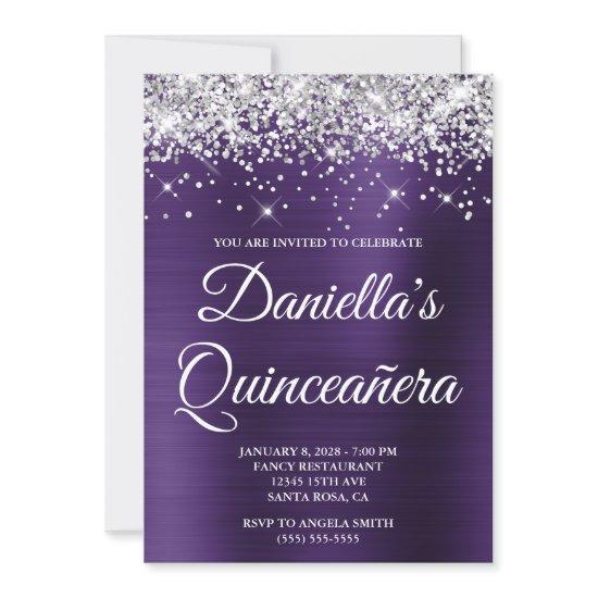 Silver Glitter Dark Violet Foil Quinceañera