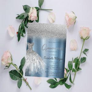 Silver Glitter Dress Blue Metallic Quinceañera