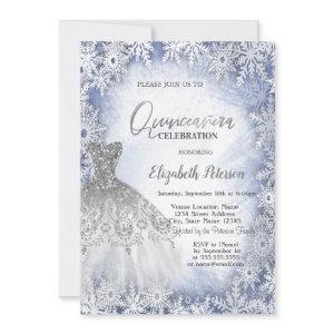 Silver Glitter Dress Blue Snowflakes Quinceanera