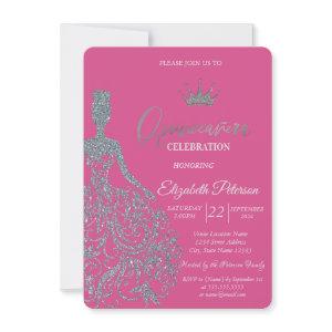Silver Glitter Dress Chic  Fuschia Quinceanera