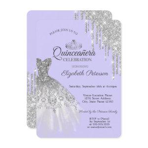 Silver Glitter Dress,Drips  Purple Quinceañera