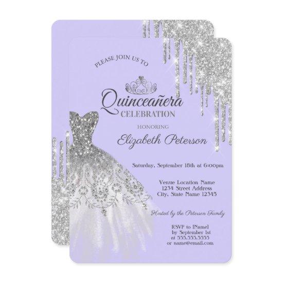 Silver Glitter Dress,Drips  Purple Quinceañera