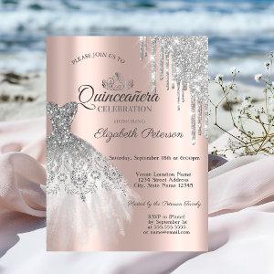 Silver Glitter Dress,Drips Rose Gold Quinceañera