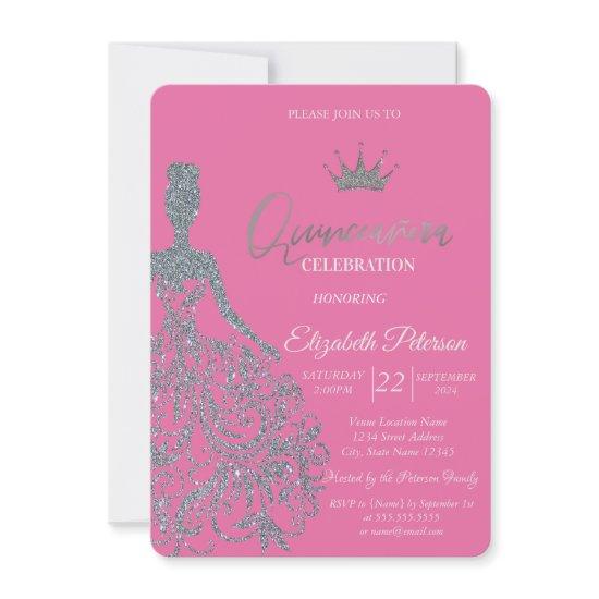 Silver Glitter Dress Girl Chic Fuschia