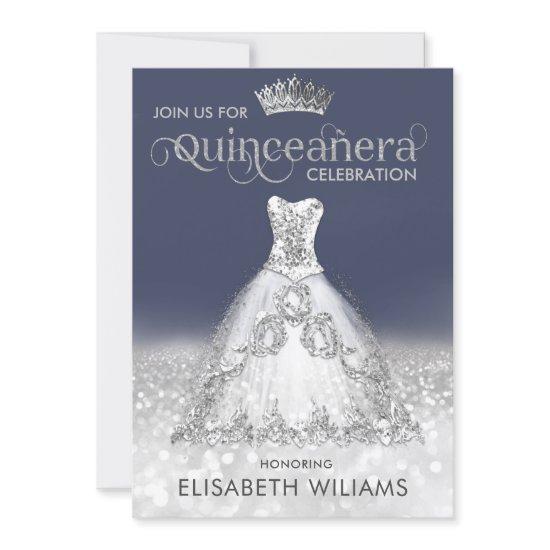 Silver glitter dress ombre tiara Quinceañera   Inv