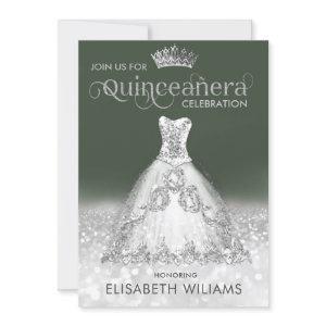 Silver glitter dress ombre tiara Quinceañera   Inv