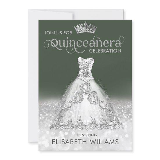 Silver glitter dress ombre tiara Quinceañera   Inv