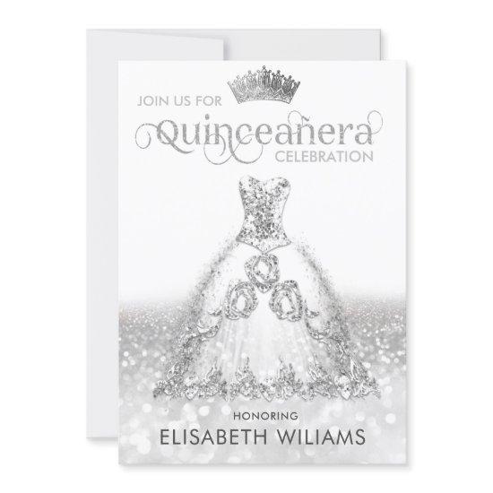 Silver glitter dress ombre tiara Quinceañera  Invi