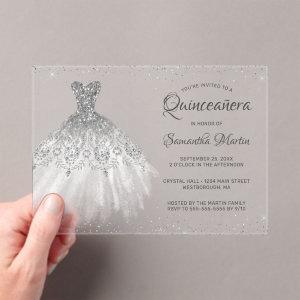 Silver Glitter Dress Script Quinceañera Party Acrylic