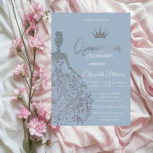 Silver Glitter Dress Tiara Dusty Blue Quinceanera