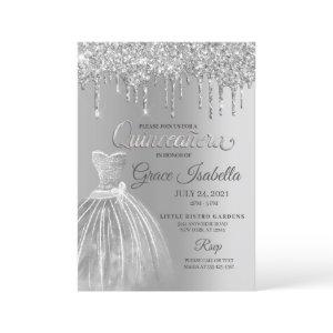 Silver Glitter Drip Quinceanera Birthday