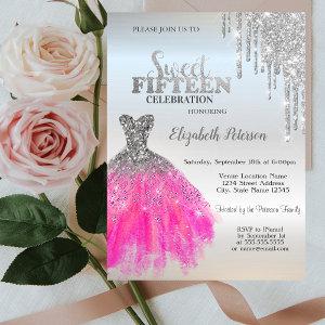 Silver Glitter Drips,Adorable Dress Quinceanera