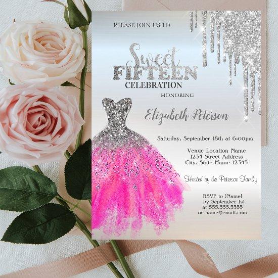 Silver Glitter Drips,Adorable Dress Quinceanera