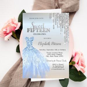 Silver Glitter Drips,Blue Dress Silver Sweet 15