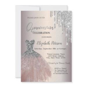 Silver Glitter Drips,Chic Dress Quinceañera