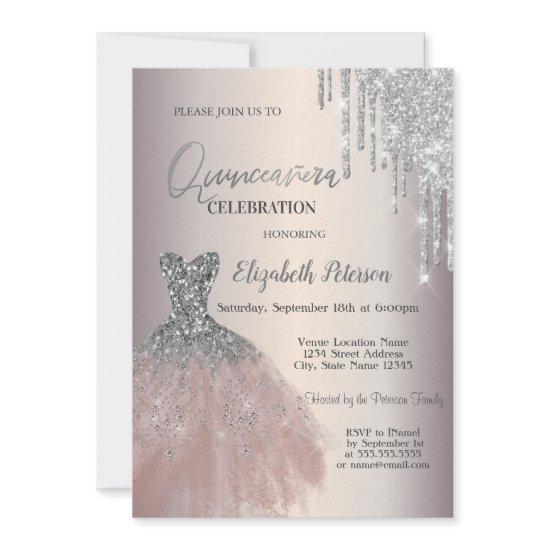 Silver Glitter Drips,Chic Dress Quinceañera