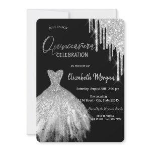 Silver Glitter Drips Dress Black Quinceañera