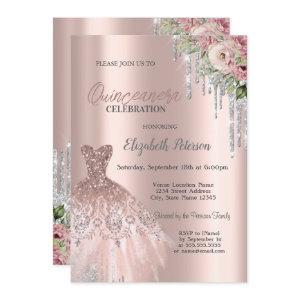 Silver Glitter Drips,Dress Flowers Quinceanera