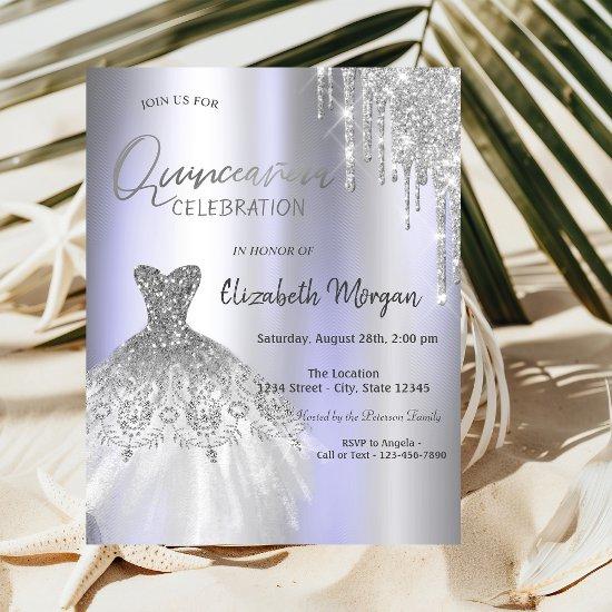 Silver Glitter Drips Dress Violet Quinceañera