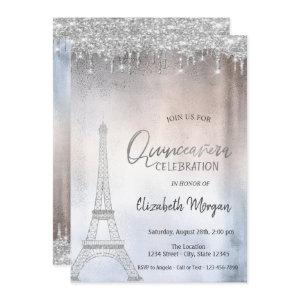Silver Glitter Drops Eiffel Tower  Quinceanera