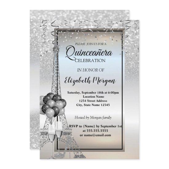 Silver Glitter Eiffel Tower,Balloons Quinceañera