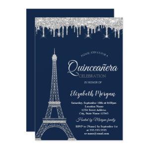 Silver Glitter Eiffel Tower,Drips Quinceañera