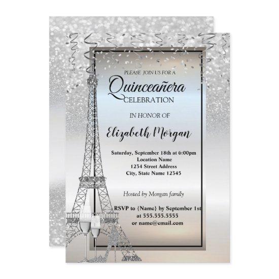 Silver Glitter Eiffel Tower,Glass,Heel Quinceañera
