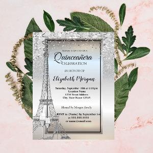 Silver Glitter Eiffel Tower,Glass Quinceañera