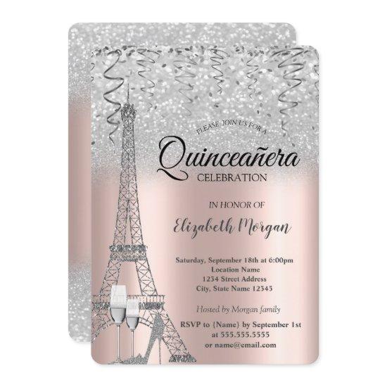 Silver Glitter Eiffel Tower,Glass Rose Gold