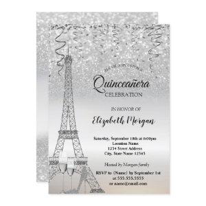 Silver Glitter Eiffel Tower,Heel,Glass Quinceañera