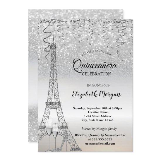 Silver Glitter Eiffel Tower,Heel,Glass Quinceañera