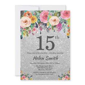 Silver Glitter Floral 15th Birthday