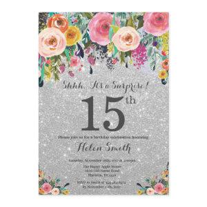 Silver Glitter Floral Surprise 15th Birthday
