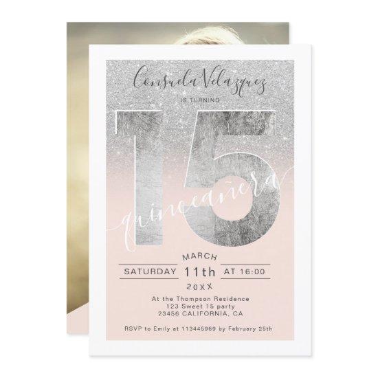 Silver glitter foil script blush quinceanera photo