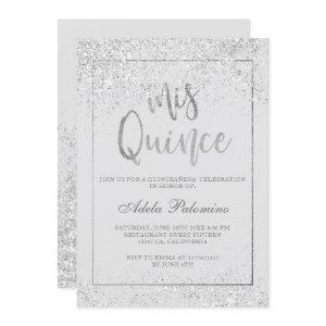 Silver glitter frame script gray Quinceañera