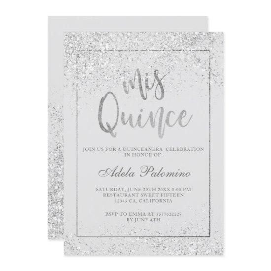 Silver glitter frame script gray Quinceañera