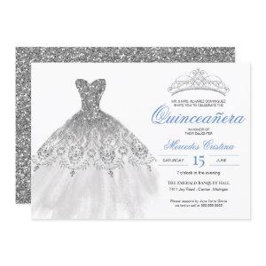 Silver Glitter Gown Elegant Quinceañera